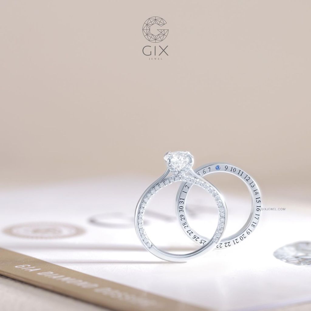 Nhẫn Cưới Vàng 14K Đính Kim Cương Tấm Gix - GCR250500126
