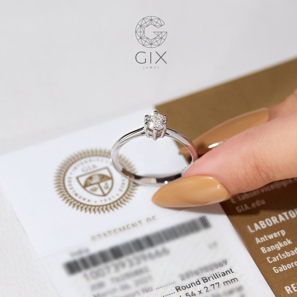Nhẫn cầu hôn nữ đơn giản vàng trắng 18k đính đá CZ cao cấp Gix Jewel