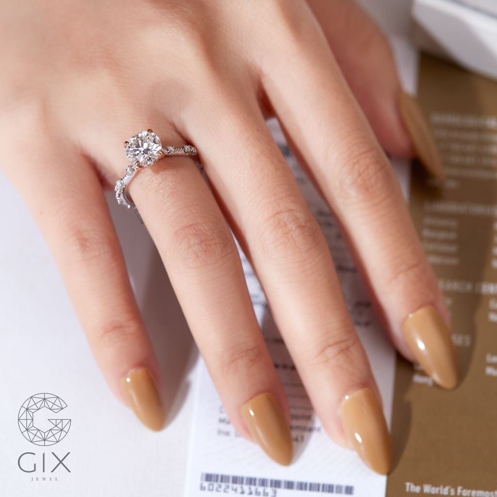 Nhẫn Vàng Cầu Hôn 18K Đẹp Nhất Bạc S925 Đính Kim Cương Round Gix Jewel