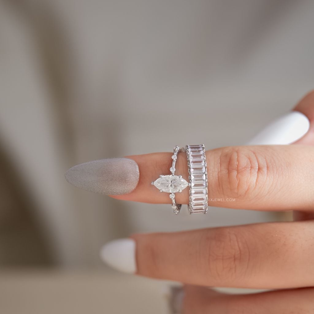 Mẫu Nhẫn Cầu Hôn Đẹp Đơn Giản Vàng Trắng Mạ Bạc Ý Gắn Đá Moissanite