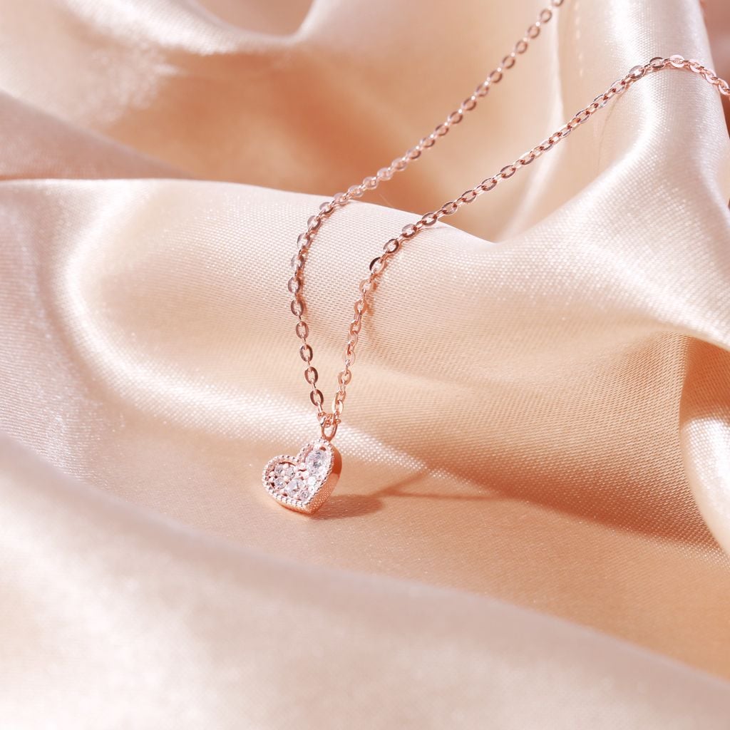Vòng cổ đôi cho bạn thân nữ bạc mạ vàng 18k hình trái tim đính đá Gix