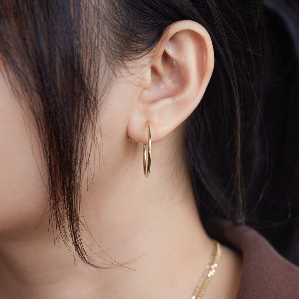  Khuyên tai bạc tròn to vàng tây 20mm trơn đơn giản đeo cá tính cho nữ Gix Jewelry 