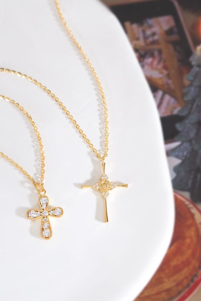  Dây chuyền mặt thánh giá nam nữ bạc mạ vàng 18k đính kim cương nhân tạo Gix 