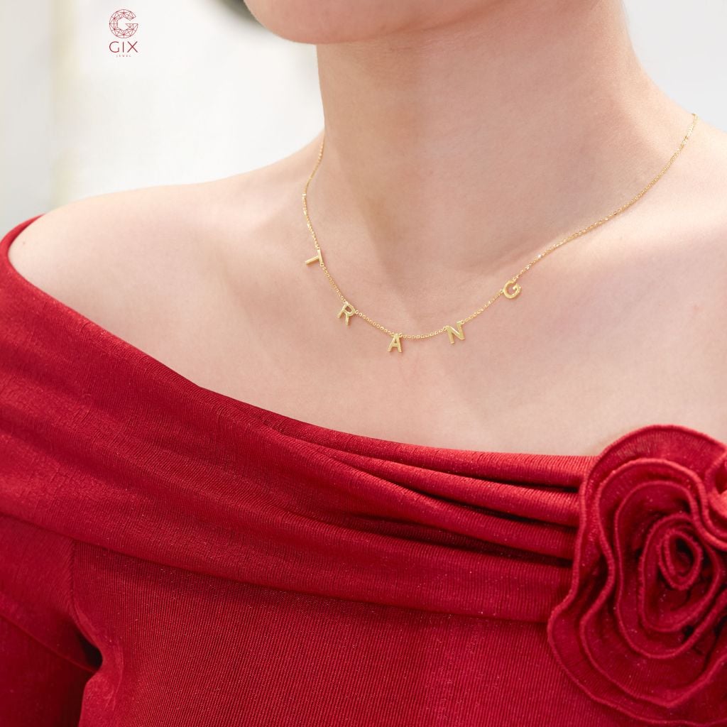  Vòng cổ vàng tây nam nữ mặt chữ theo tên đeo cổ đính đá cao cấp Gixjewelry 