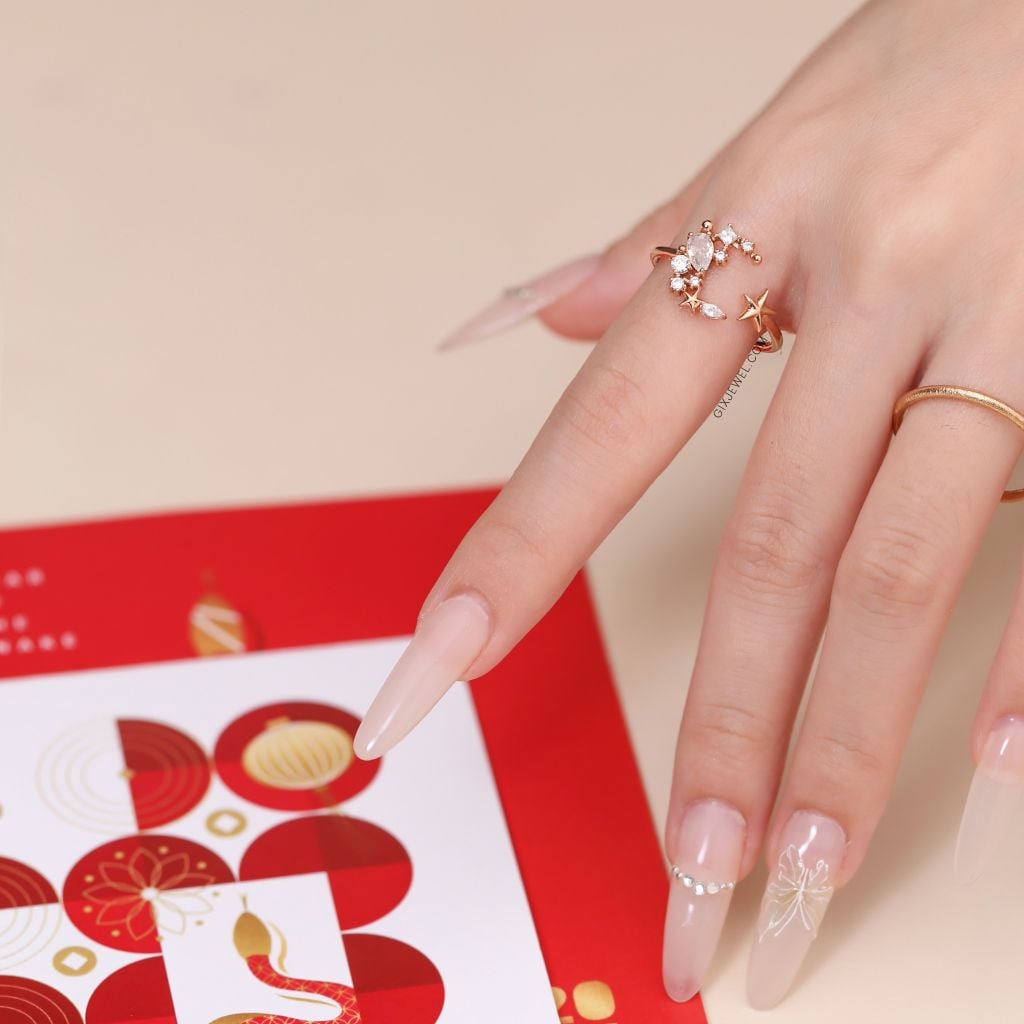 Nhẫn vàng 18k bạc nữ 925 đính đá cao cấp hình trăng khuyết đẹp Gix Jewel