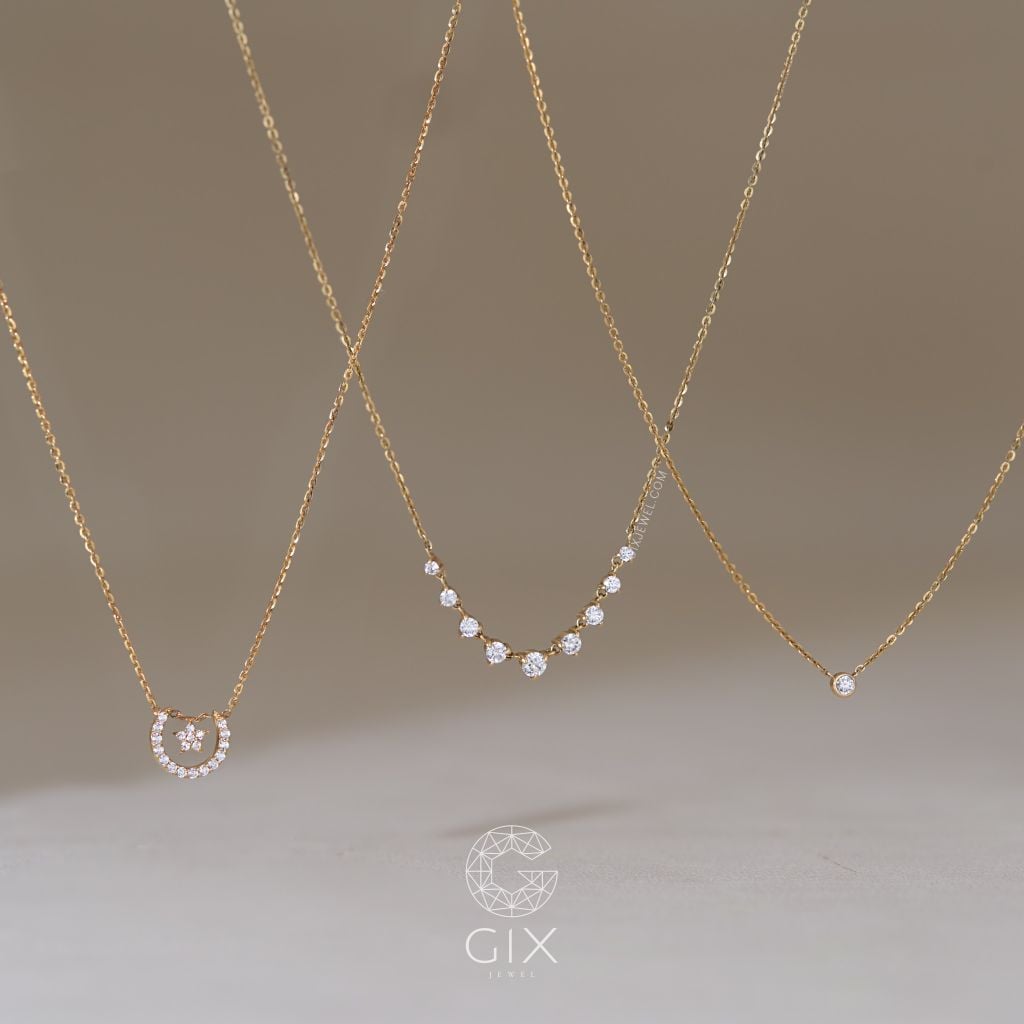  Dây chuyền vàng trắng 18k bạc ý 925 đính đá hạt tròn xinh xắn Gixjewel 