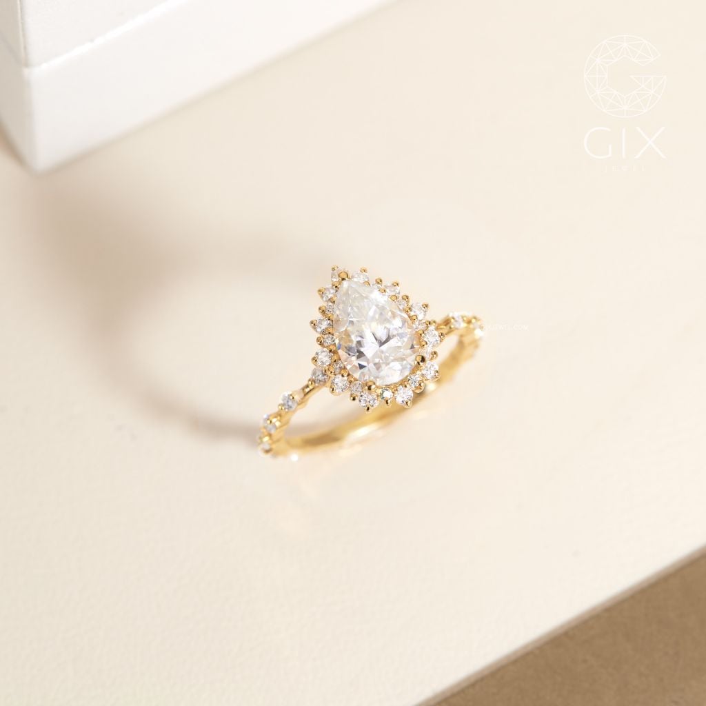 Nhẫn Cầu Hôn Vàng 18K Mạ Bạc Thật Gix Jewel Đính Kim Cương Moissanite