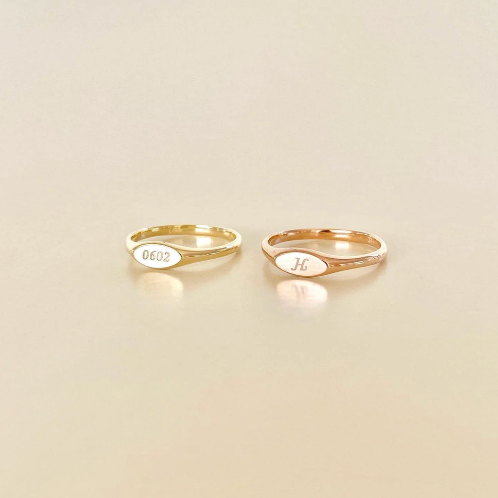  Nhẫn signet ring nữ bạc ta Gix Jewel mạ vàng đẹp khắc chữ 