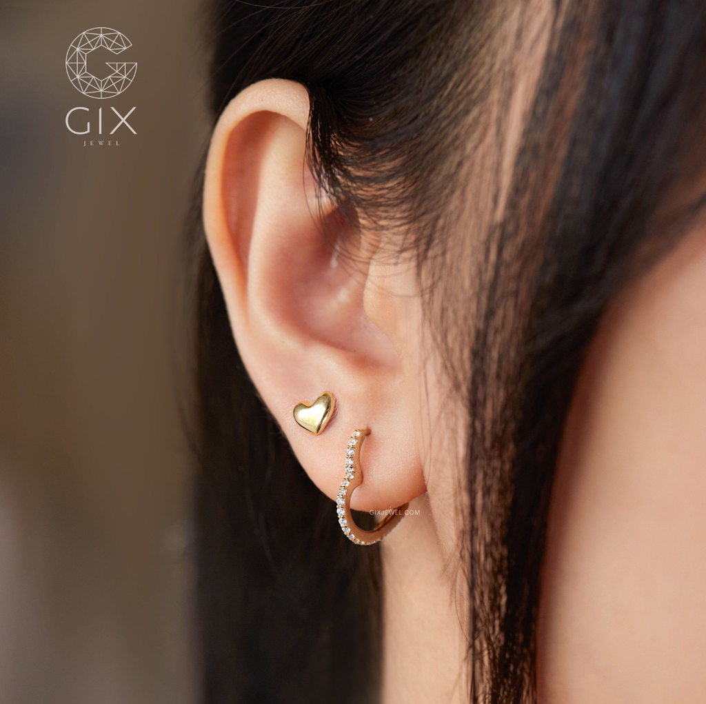  Khuyên tai bạc nữ vàng 18k hình trái tim 7mm cá tính ôm sát tai Gix Jewel 
