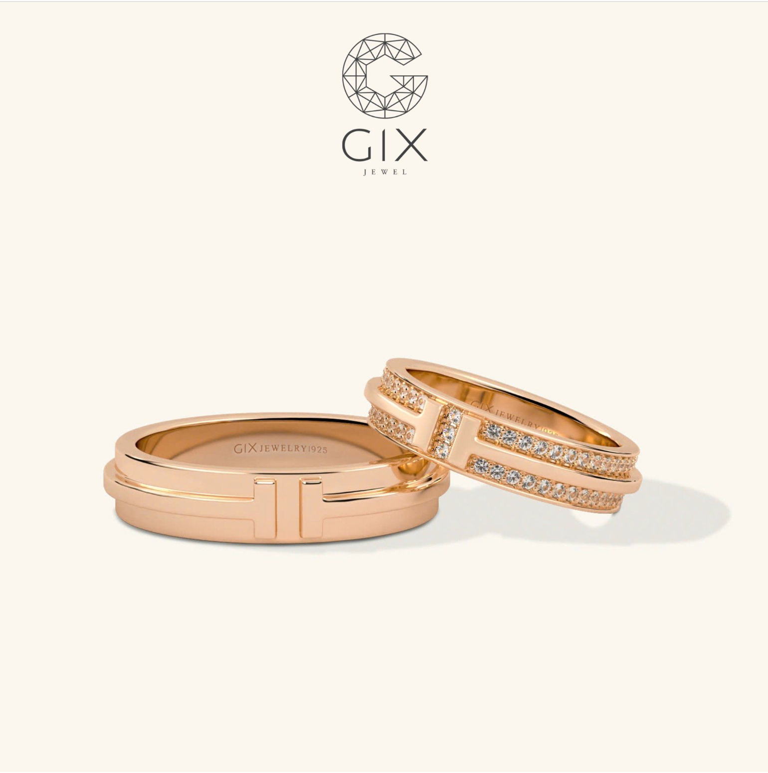  Nhẫn cưới luxury thiết kế riêng vàng tây đính kim cương cao cấp Gix Jewel 