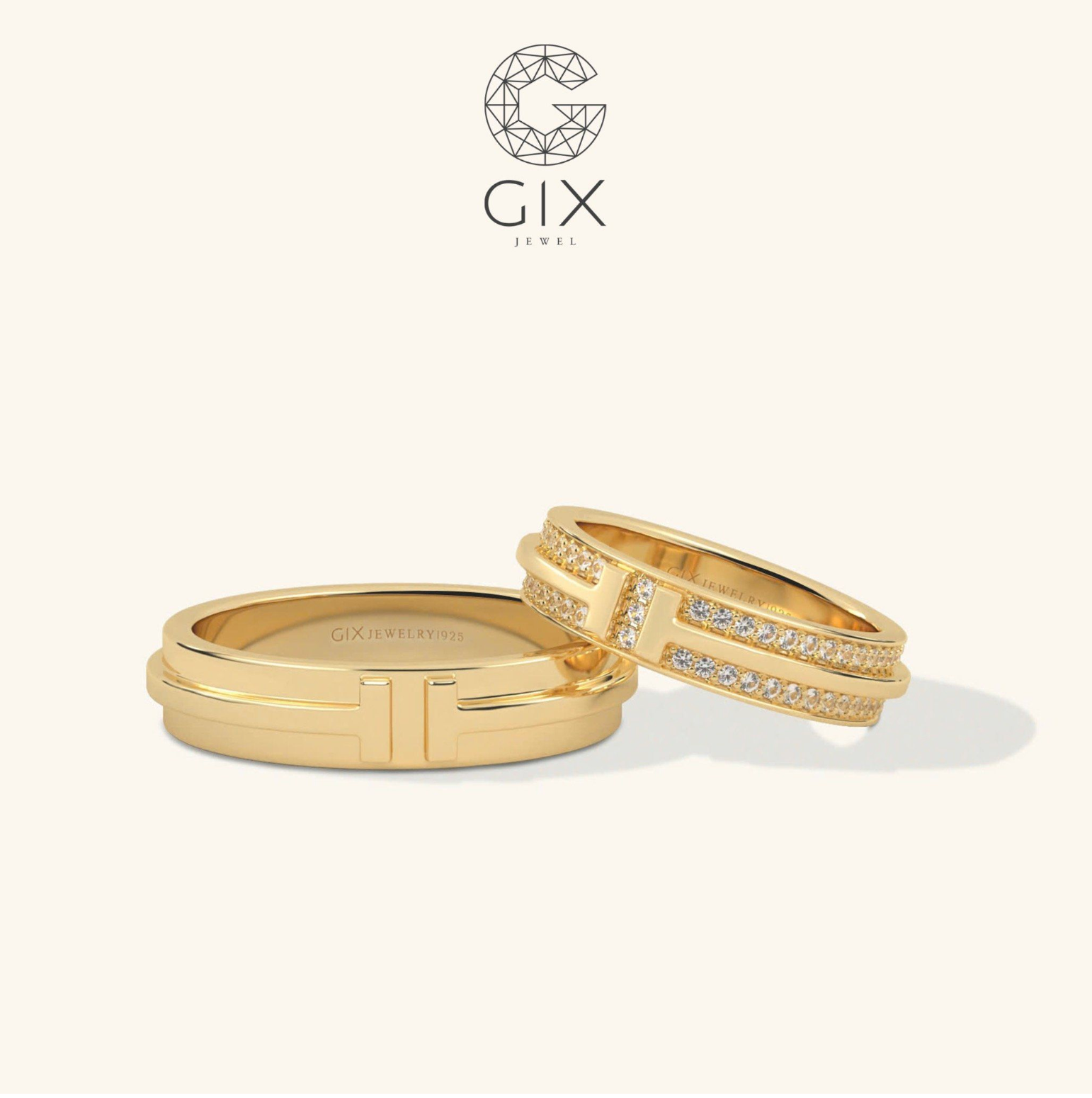  Nhẫn cưới luxury thiết kế riêng vàng tây đính kim cương cao cấp Gix Jewel 