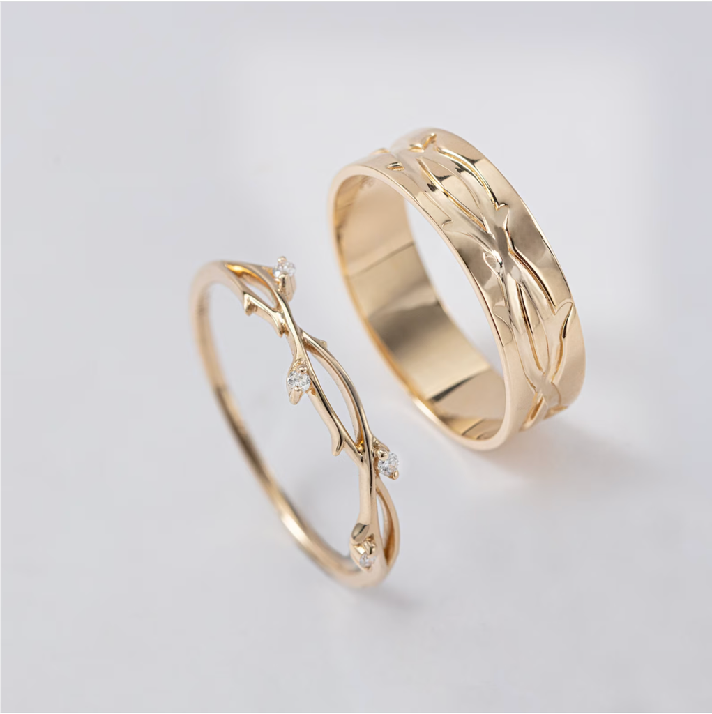 Nhẫn Cưới Vàng 18k Thiết Kế Hoa Văn Đai Cành Gix - GCR25050001
