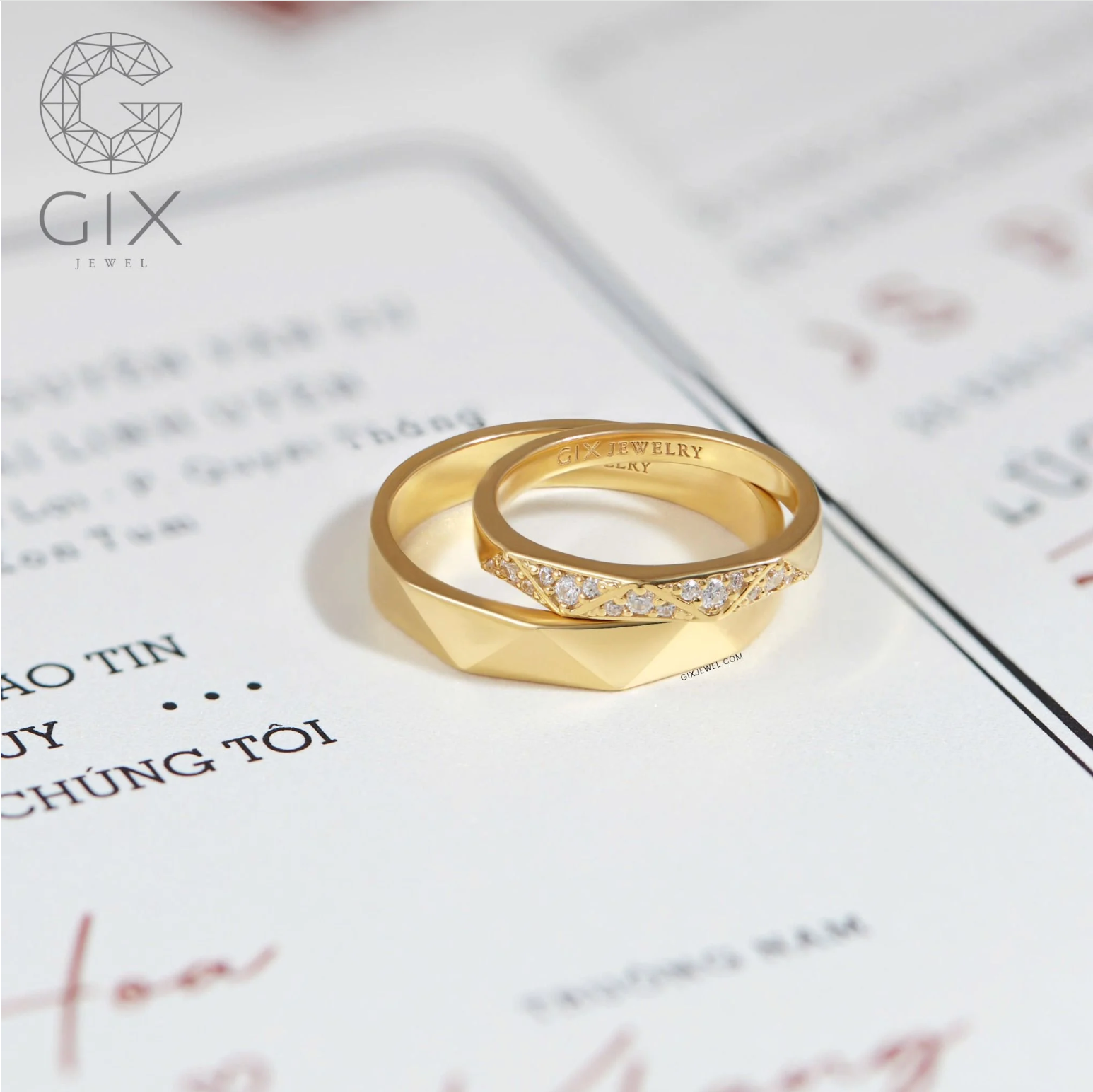  Nhẫn cưới vàng 14k đính full kim cương tấm Gix Jewel - GCR25050103 