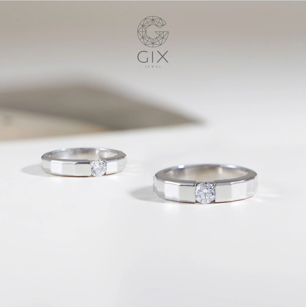 Nhẫn cưới nam nữ vàng 14k đính kim cương luxury Gix Jewel - GCR25050119