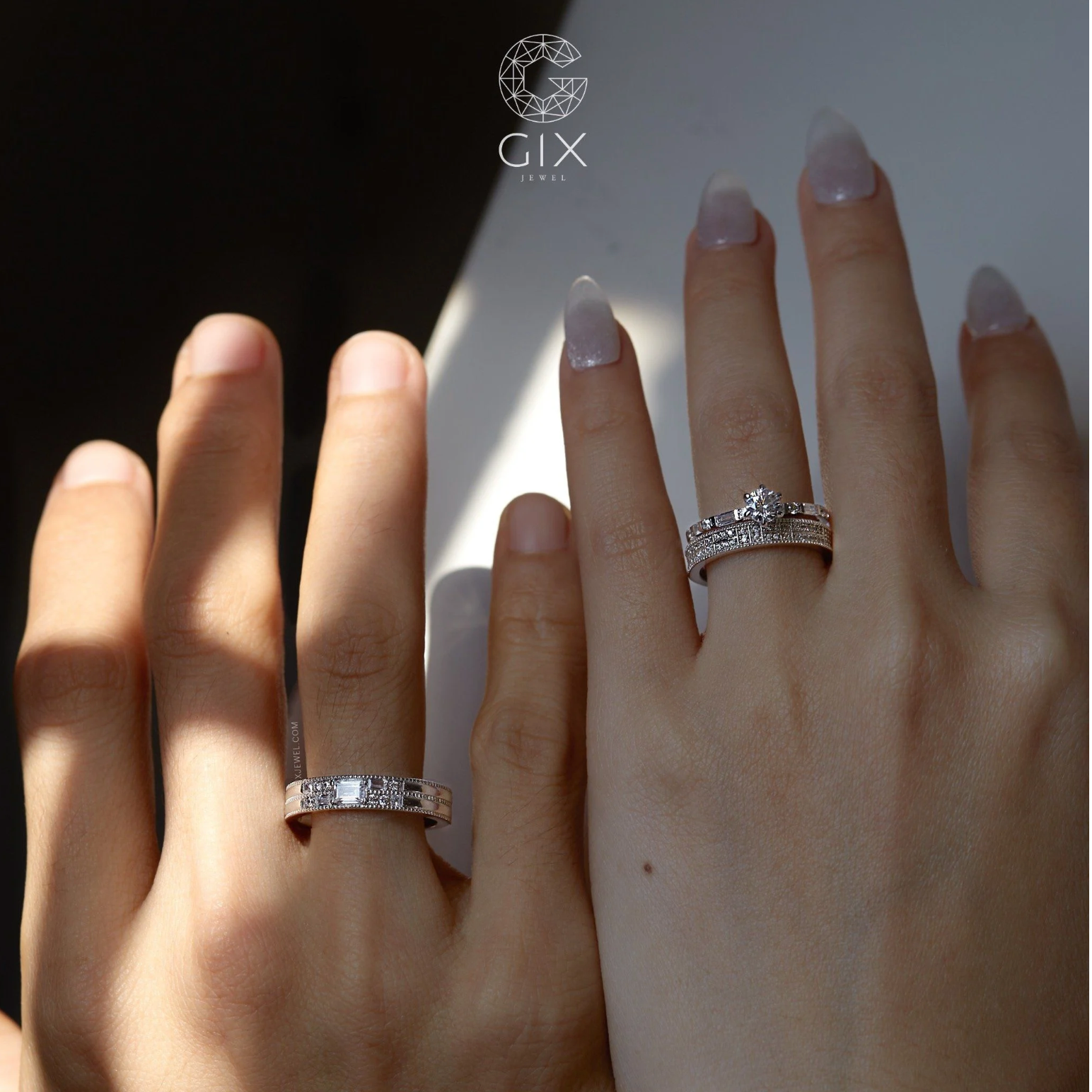  Nhẫn Cưới Vàng 18K Kim Cương Cao Cấp Kiểu Mới Gix Jewel - GCR25050123 