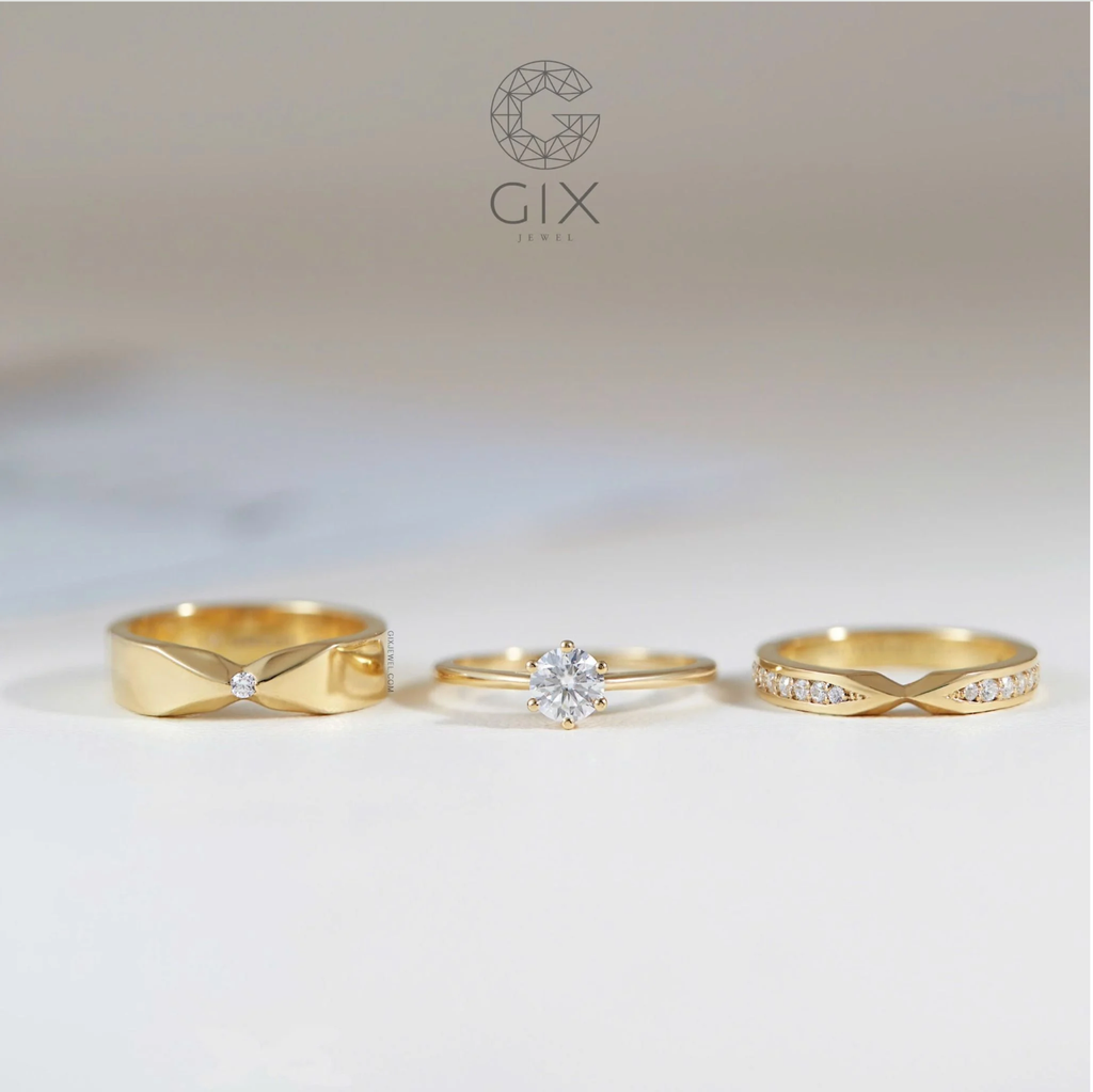  Nhẫn cưới vô cực Ribbon vàng 610 đính kim cương tấm Gix Jewel - GCR25050104 