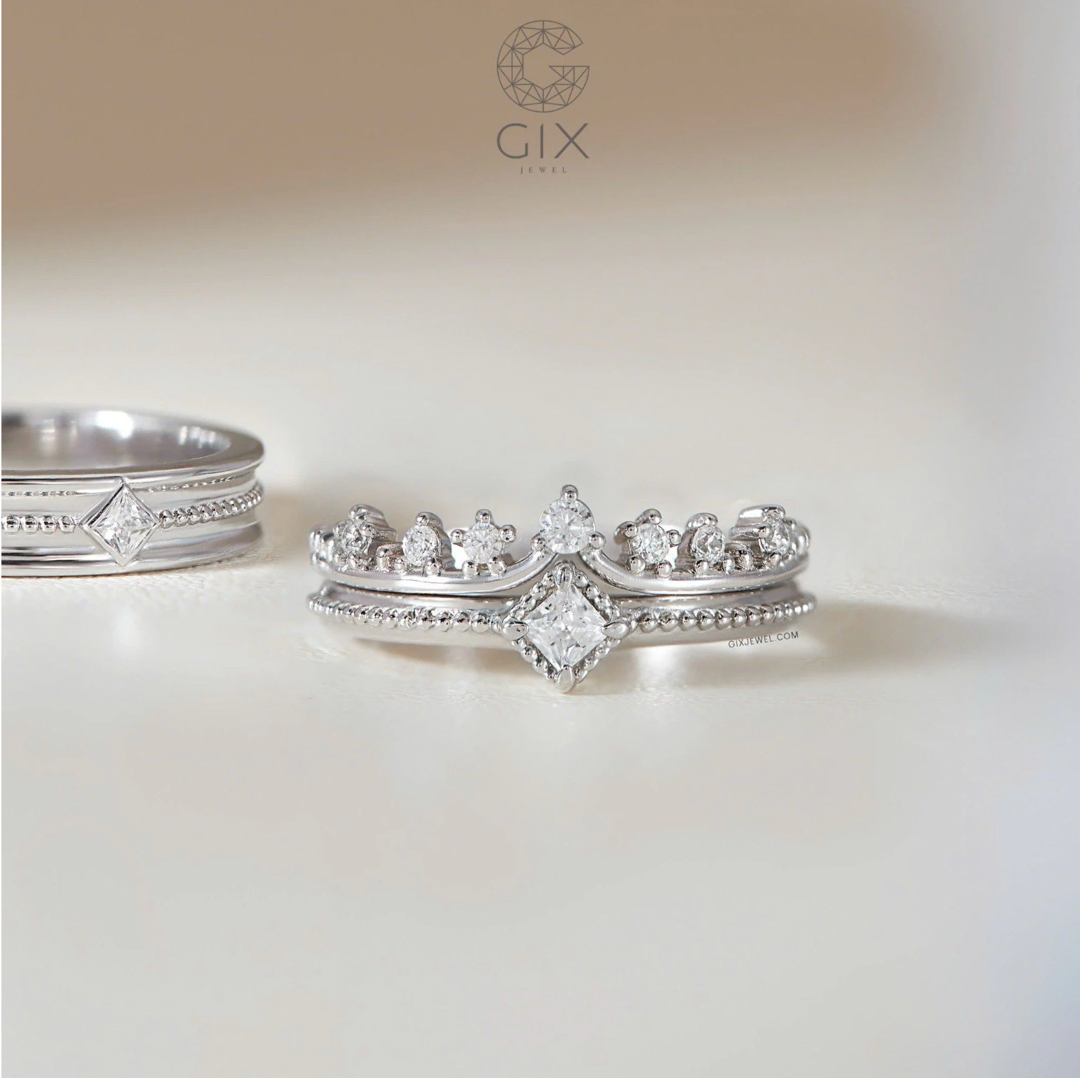  Nhẫn Cưới Vàng 10K Đẹp Đính Kim Cương Gix Jewel - GCR25050113 