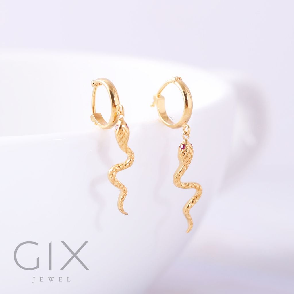  Bông tai vàng nữ 18k bạc cao cấp khoen tròn tòn ten đẹp hình con rắn Gixjewelry 