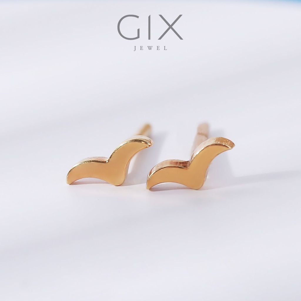  Bông tai cho bé sơ sinh vàng 18k bạc thật hình cánh chim dễ thương Gix 