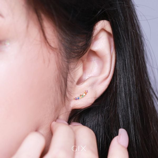  Bông tai bạc cao cấp đẹp cho nữ mạ vàng đính đá cầu vồng đẹp lạ Gix Jewel SPGBT17 