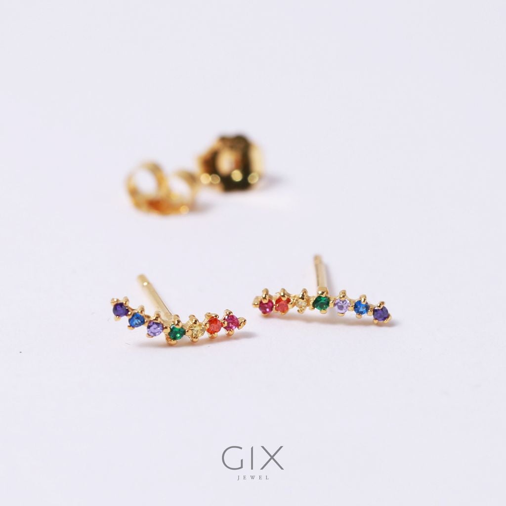  Khuyên tai vàng tây 10k bạc nữ đẹp đính đá tròn nhiều màu cá tính Gix Jewel 