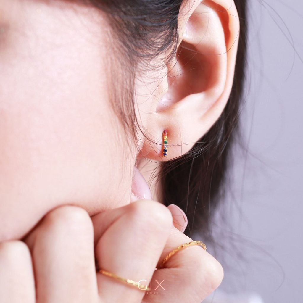  Khuyên tai hạt tròn lấp lánh vàng tây bạc ý 925 cho nữ mặt tròn đi tiệc sang trọng Gix 