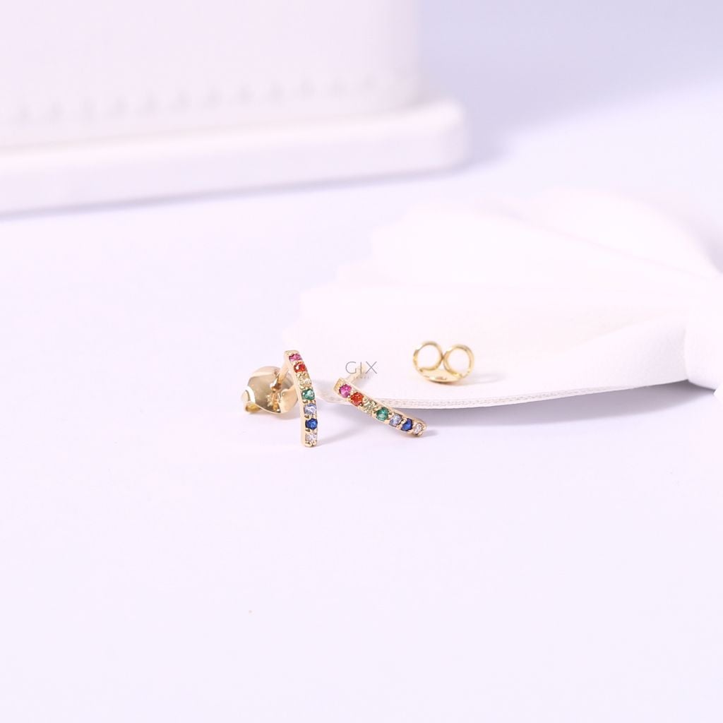  Khuyên tai hạt tròn lấp lánh vàng tây bạc ý 925 cho nữ mặt tròn đi tiệc sang trọng Gix 