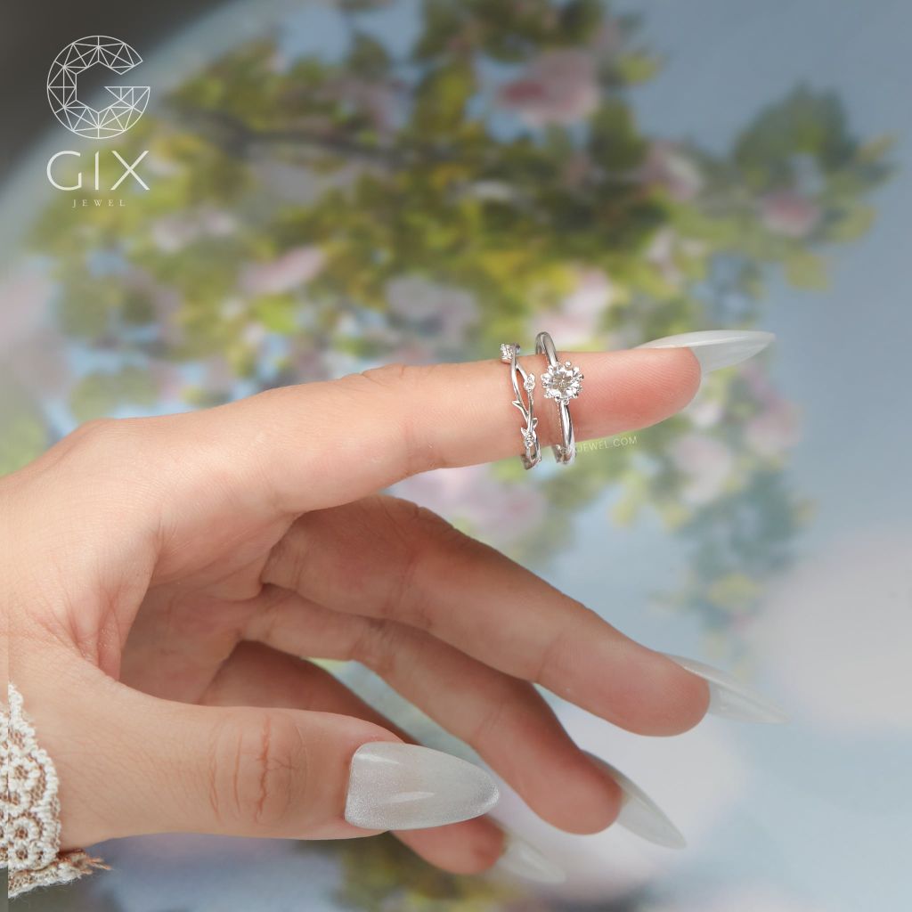 Nhẫn cầu hôn đẹp đơn giản vàng trắng 18k đính kim cương Gix Jewel
