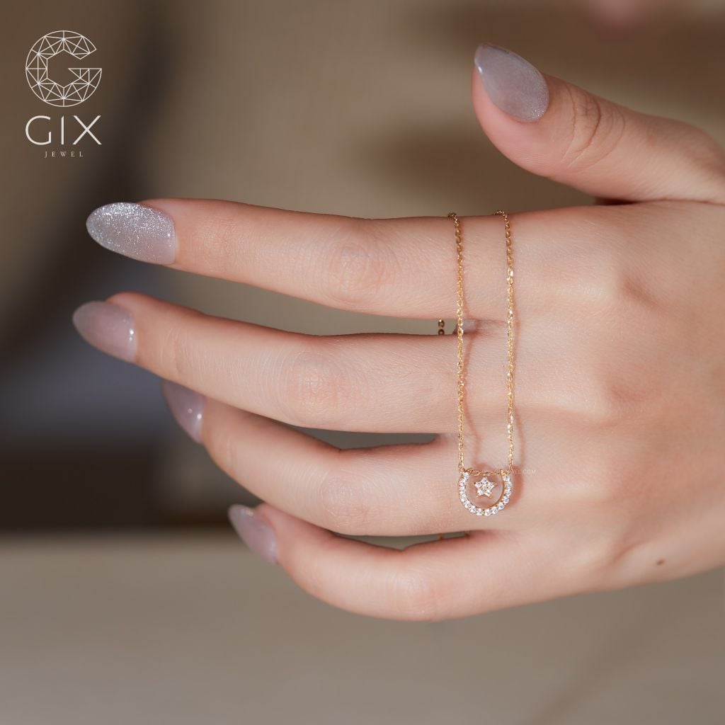  Dây chuyền vàng trắng 18k bạc ý 925 đính đá hạt tròn xinh xắn Gixjewel 