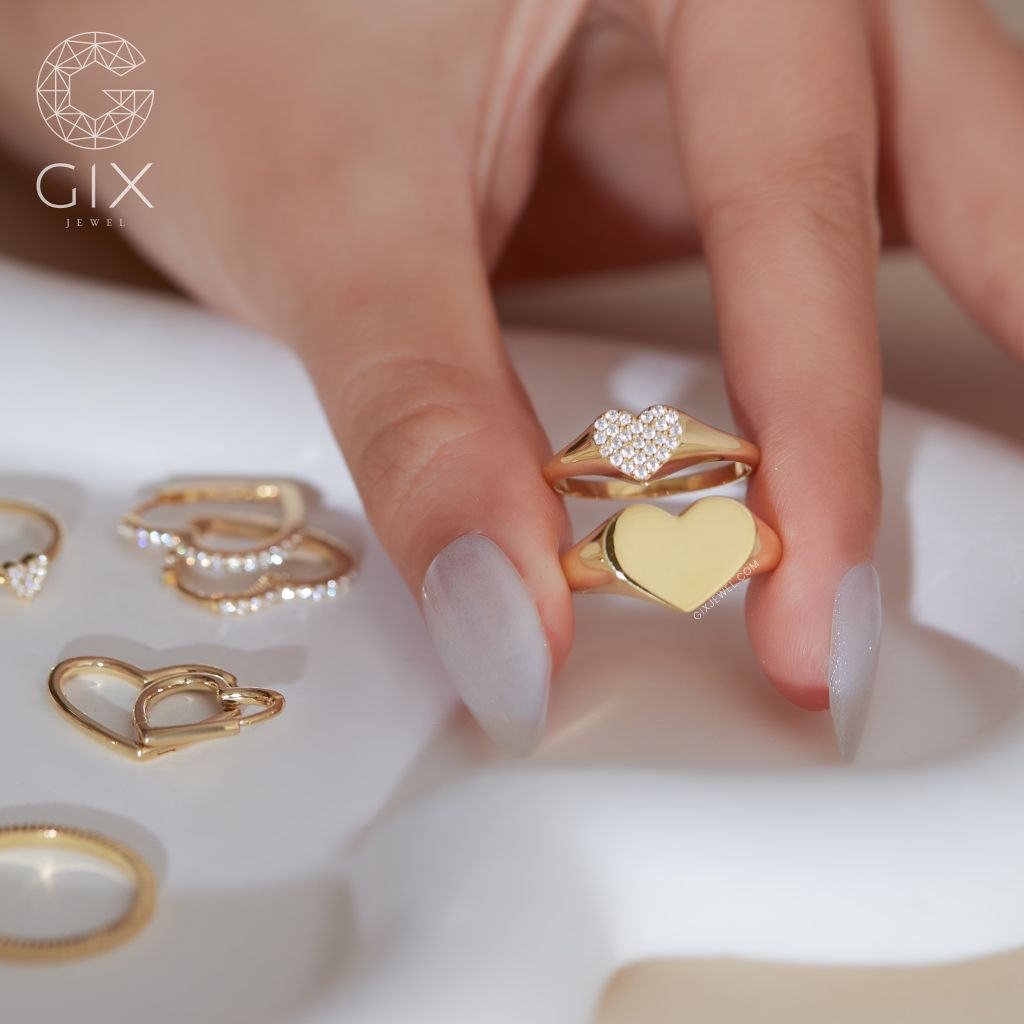Nhẫn Signet Ring Nữ Bạc Đẹp Mạ Vàng 18k Hình Trái Tim Gix Jewel