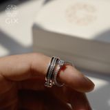  Nhẫn cưới vàng trắng 18k kim cương đẹp hiện đại hoạ tiết đính Moissanite Gix Jewel 