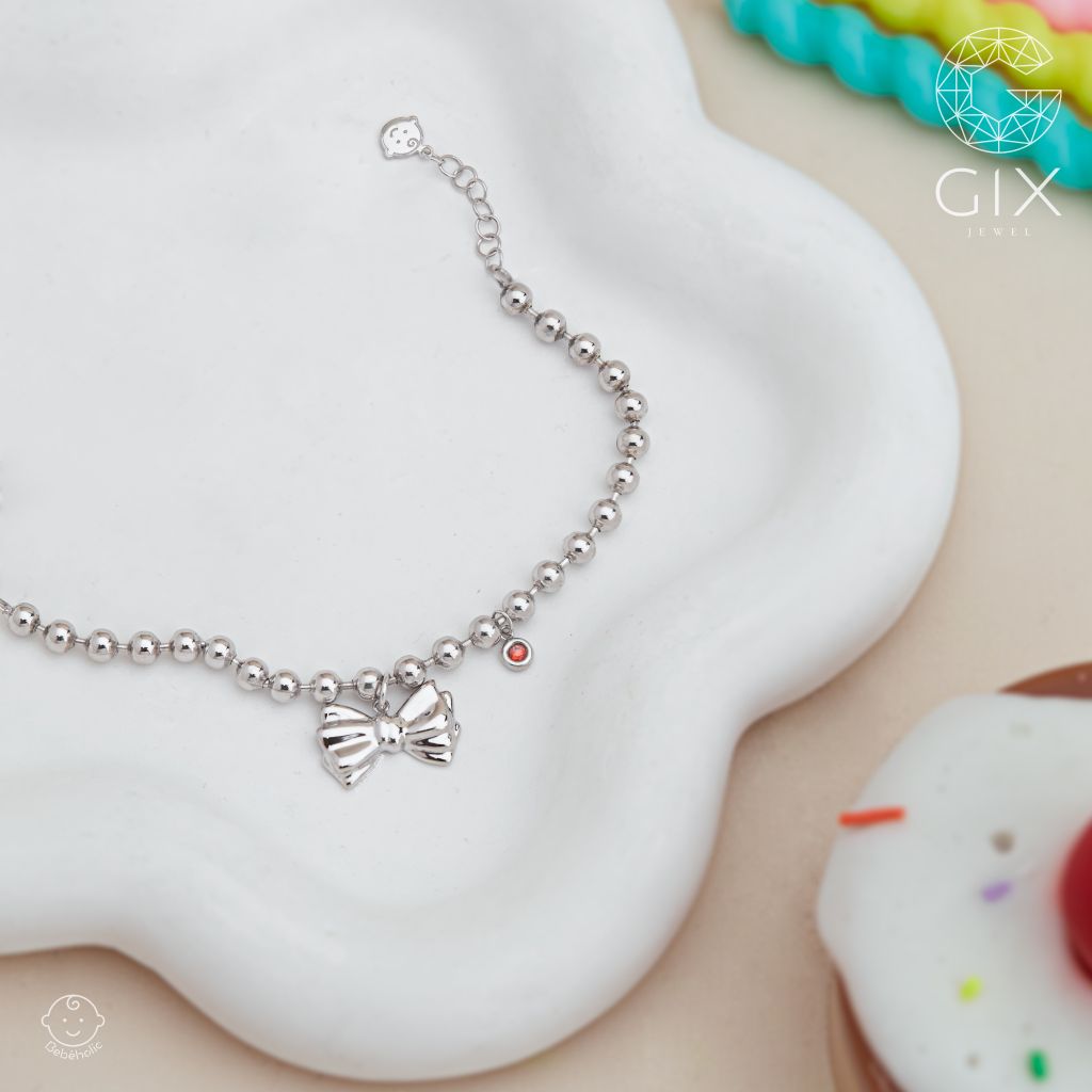  Lắc tay bạc cho bé đính đá hình chiếc nơ Gix Jewel TBBLT35 