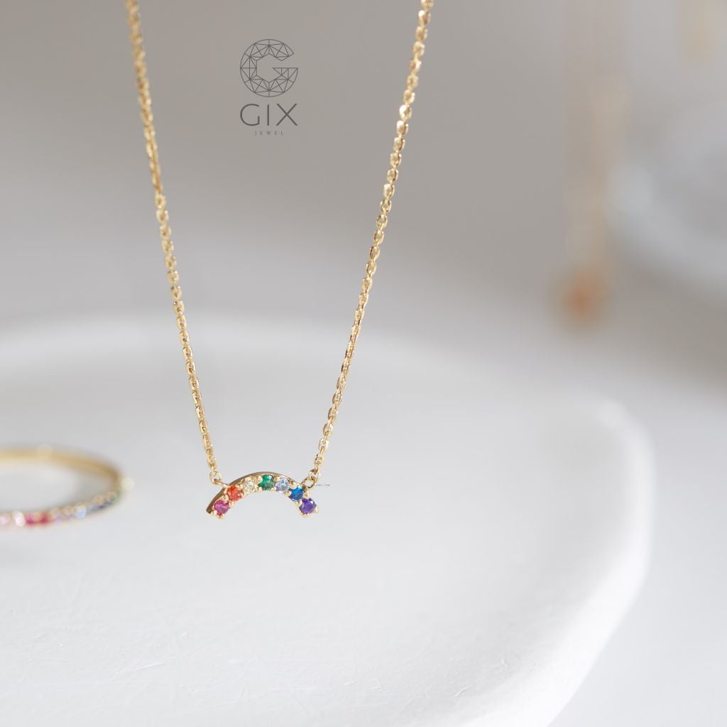  Vòng cổ đá quý đính nhiều màu vàng 18k bạc thật cho nữ đeo choker đơn giản Gix 