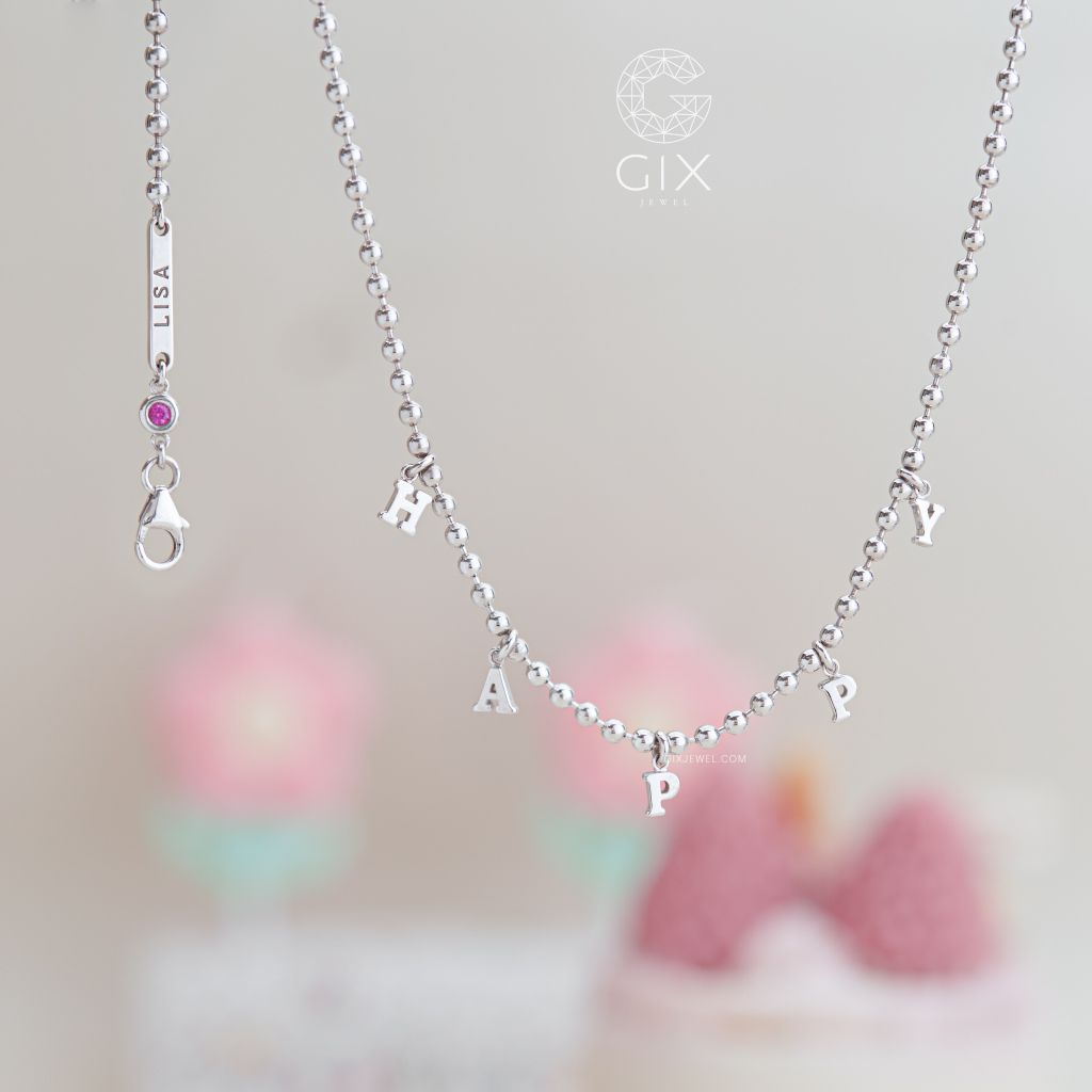  Dây chuyền em bé trai, bé gái bạc 925 đẹp đính đá gắn mặt chữ HAPPY Gix Jewel 
