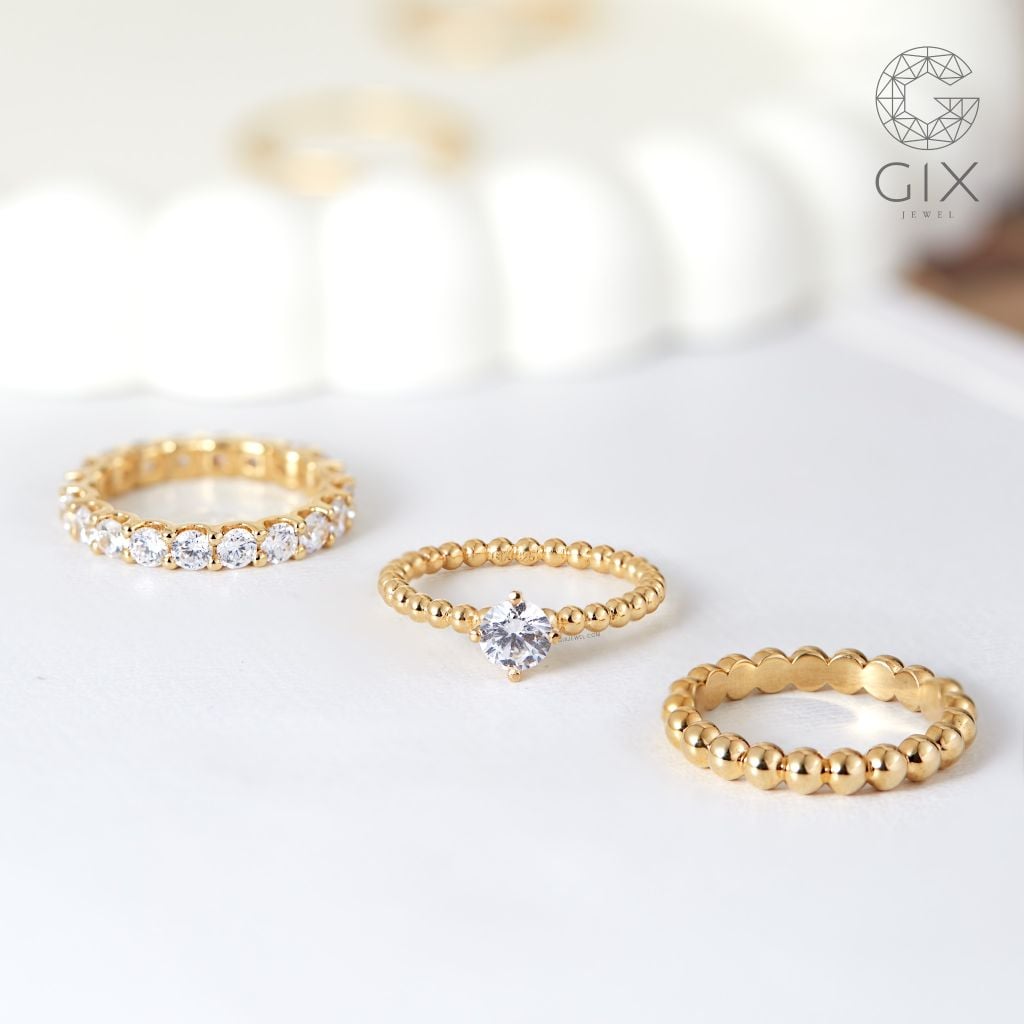 Nhẫn cầu hôn đẹp đơn giản vàng 18k bạc s925 Gix jewel đính kim cương thiên nhiên