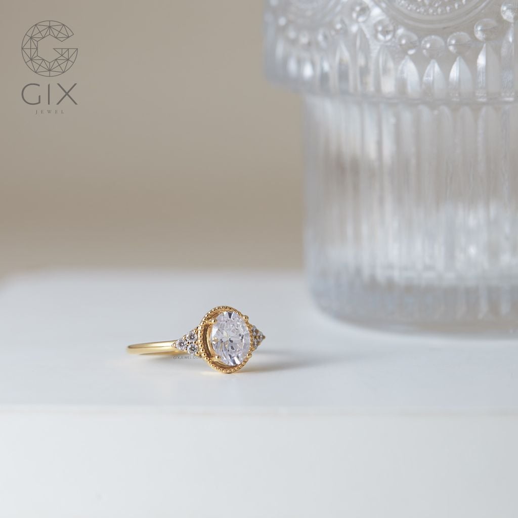 Nhẫn Bạc Đẹp Cho Nữ Bạc Ý 925 Gix Jewel Mạ Vàng Trắng Đính Kim Cương