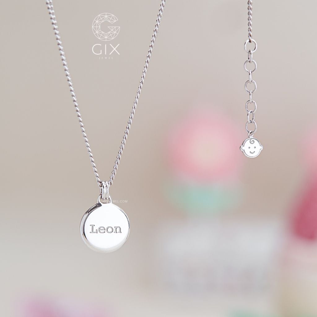  Dây chuyền vàng 18k cho em bé gái, bé trai bạc 925 mặt tròn khắc tên riêng Gix 