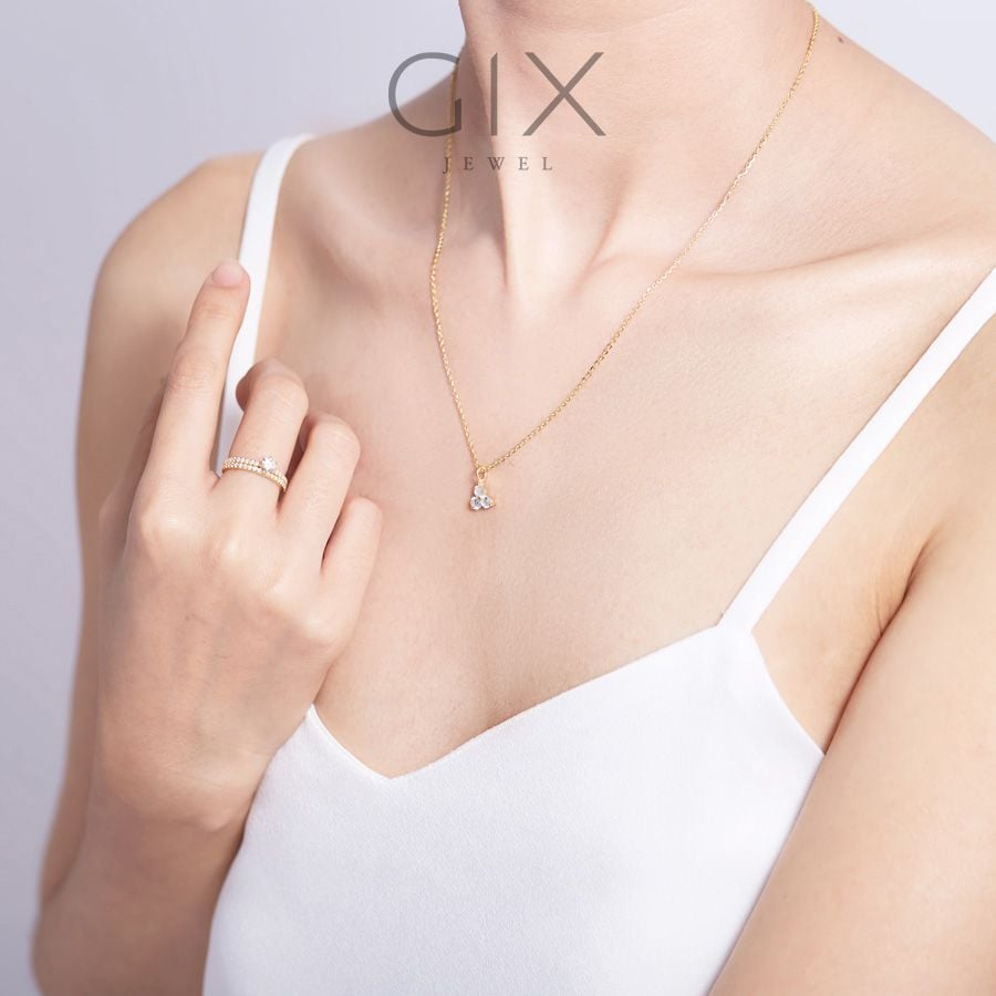  Dây chuyền vàng nữ 18k bạc ý 925 sợi mảnh đính 3 viên đá CZ Gix Jewel 