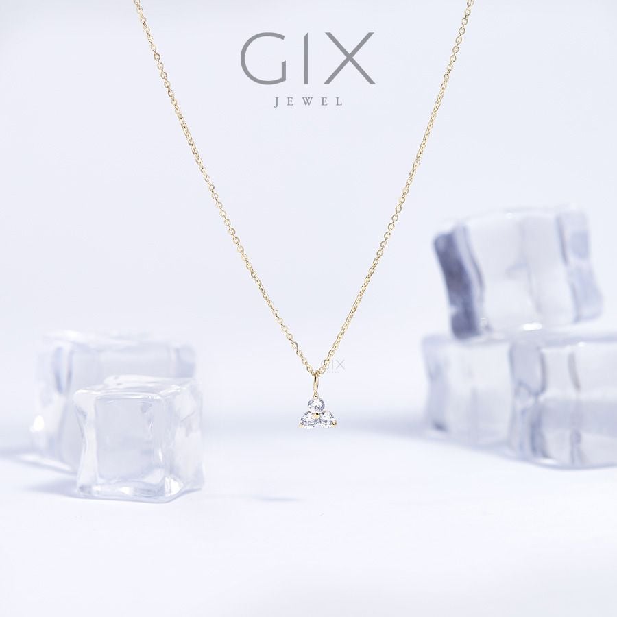  Dây chuyền vàng nữ 18k bạc ý 925 sợi mảnh đính 3 viên đá CZ Gix Jewel 