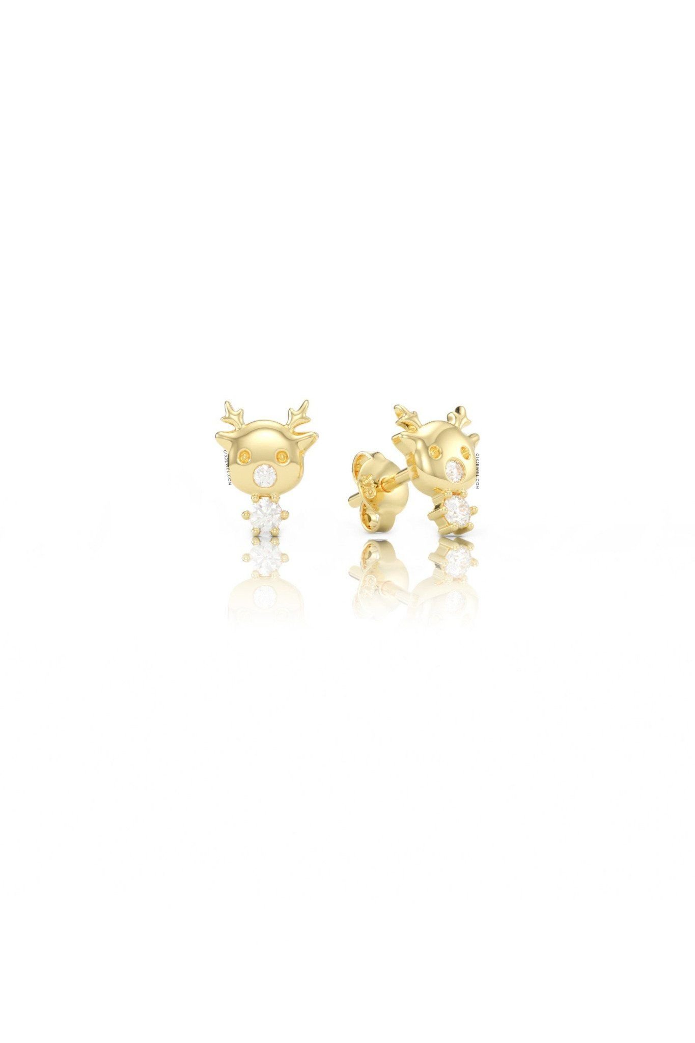  Bông tai vàng nữ 18k bạc đẹp hình hươu đính hột nhỏ đeo ôm vành tai Gixjewel 