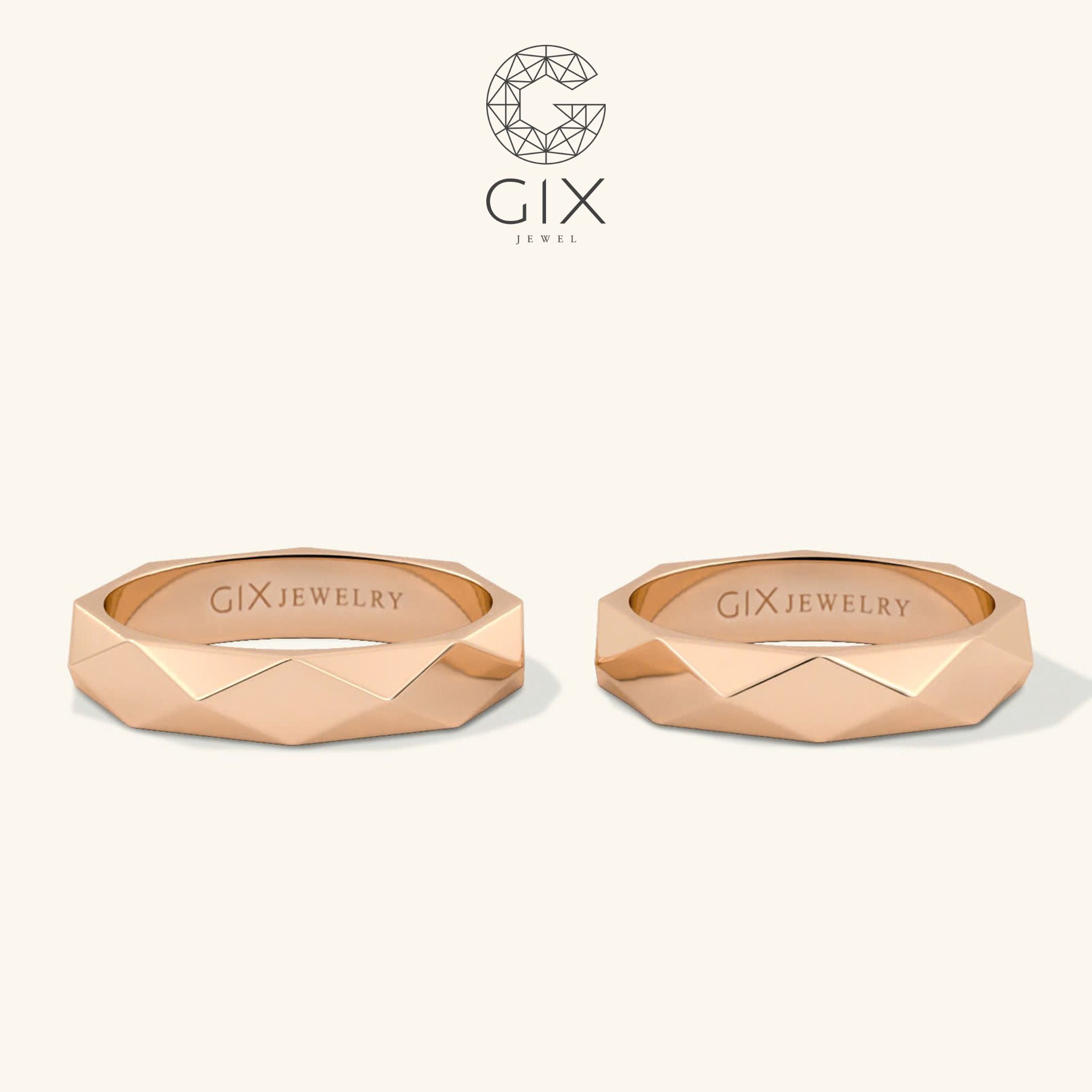  Nhẫn cưới thiết kế riêng vàng 18k hiện đại vát cạnh cao cấp Gix Jewel 