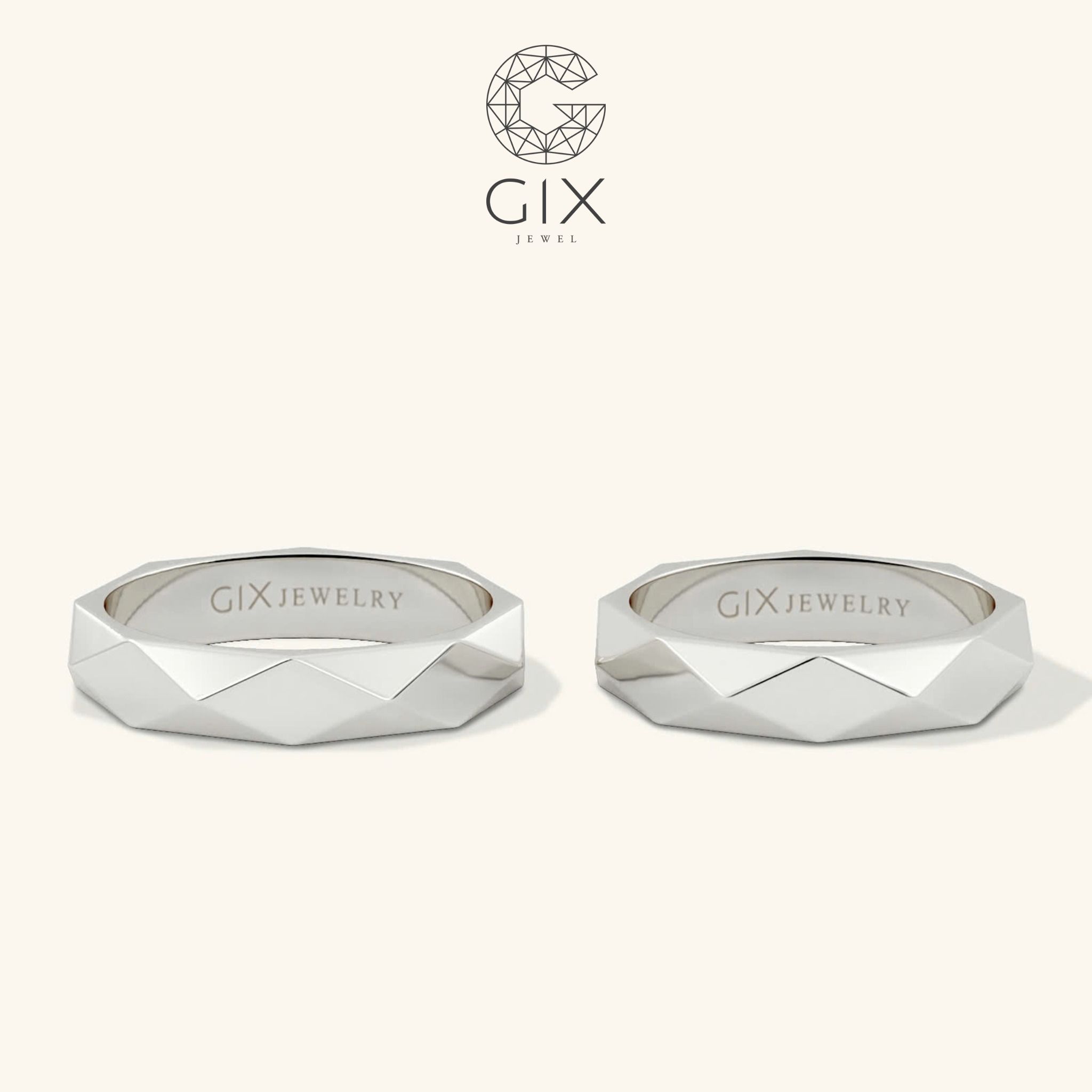  Nhẫn cưới thiết kế riêng vàng 18k hiện đại vát cạnh cao cấp Gix Jewel 