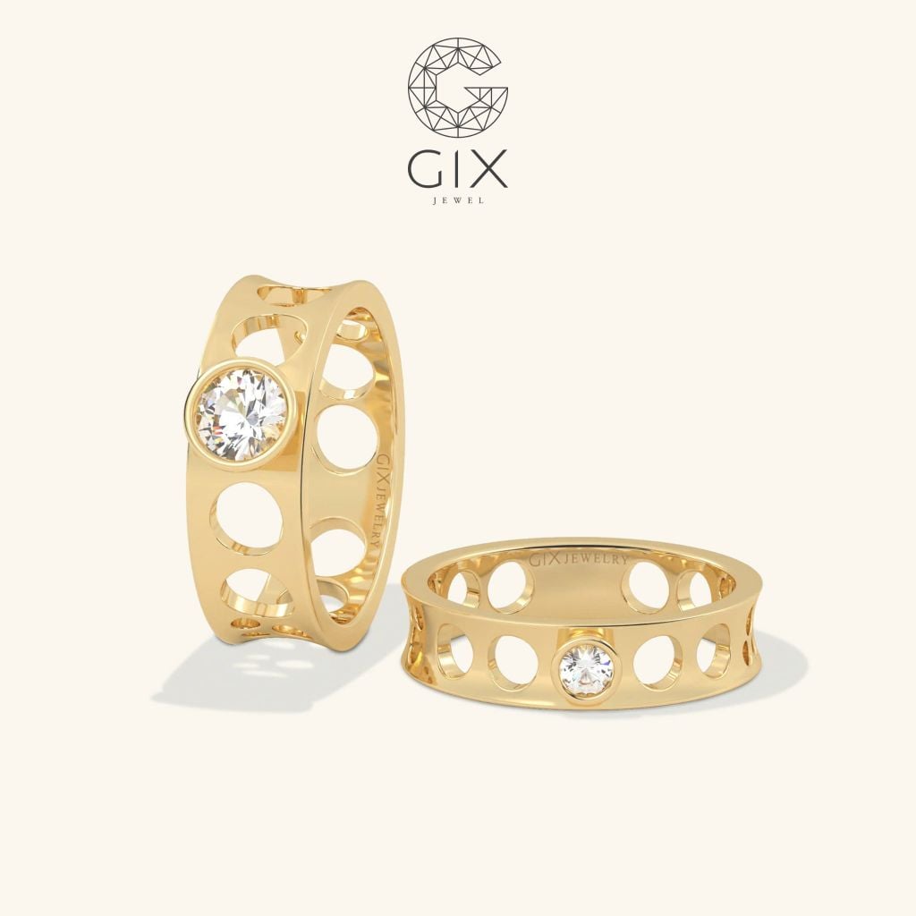  Nhẫn cưới thiết kế độc đáo vàng tây 18k đẹp rẻ nhất đính hột xoàn Gix Jewel 