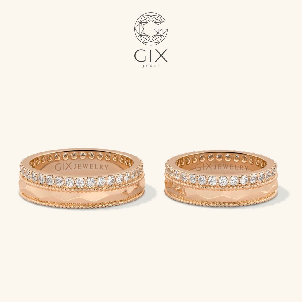 Nhẫn cưới kim cương cao cấp vàng hồng đẹp kiểu thời trang mới nhất Gix Jewel 