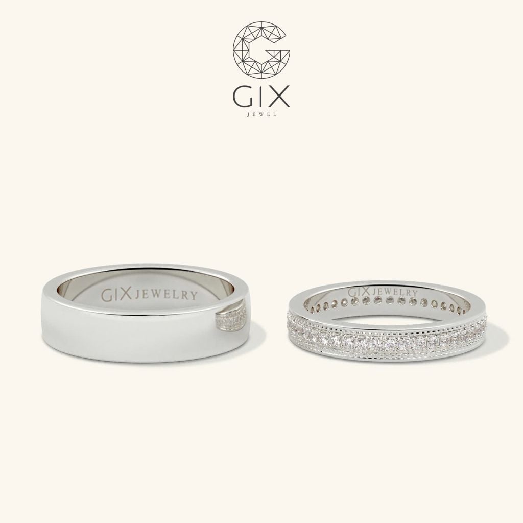  Nhẫn cưới platinum vàng trắng 18k luxury mới nhất đính full kim cương 