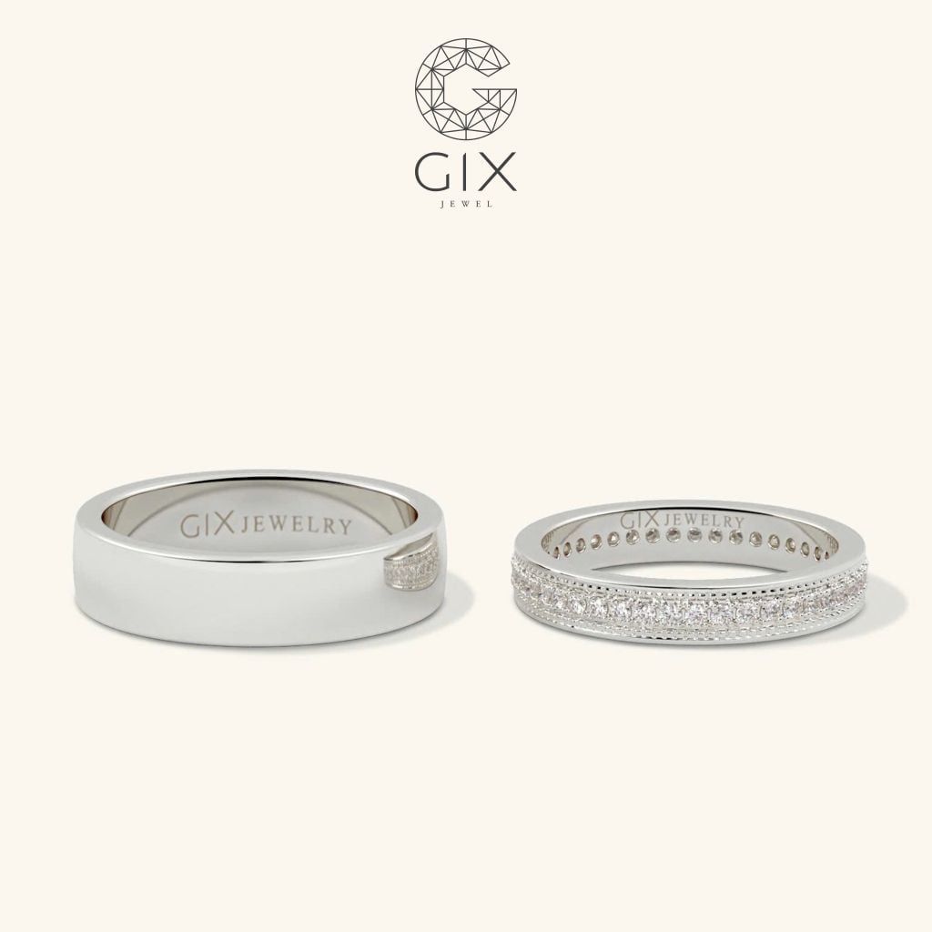 Nhẫn cưới vàng 18K đính kim cương tấm đẹp - GCR25050037