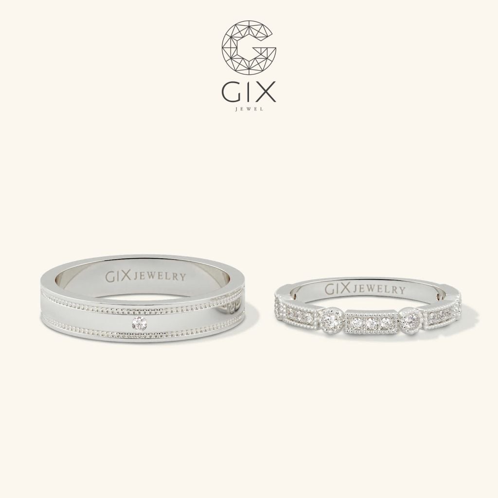  Nhẫn cưới cặp Eternity vàng trắng 18k kim cương rẻ đẹp Gix Jewel 