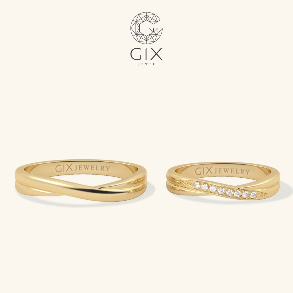  Nhẫn cưới đôi vàng tây hoa văn vô cực đẹp sang trọng kim cương nhân tạo Gix Jewel 