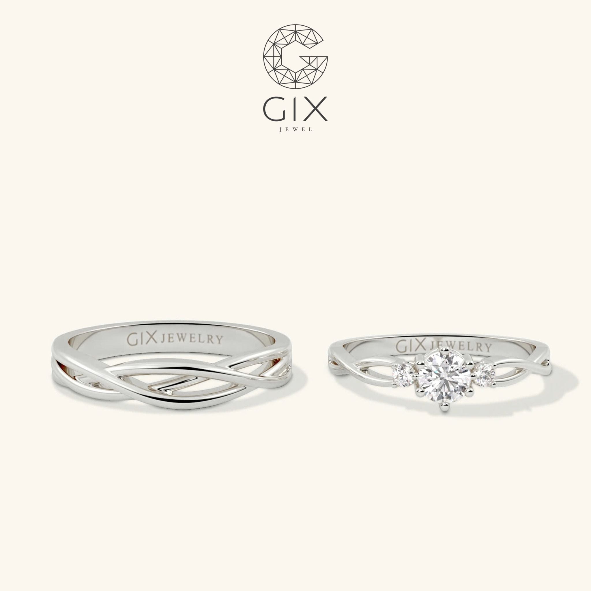  Nhẫn cưới bạch kim vàng ý đẹp kiểu độc đáo gắn kim cương Gix Jewelry 