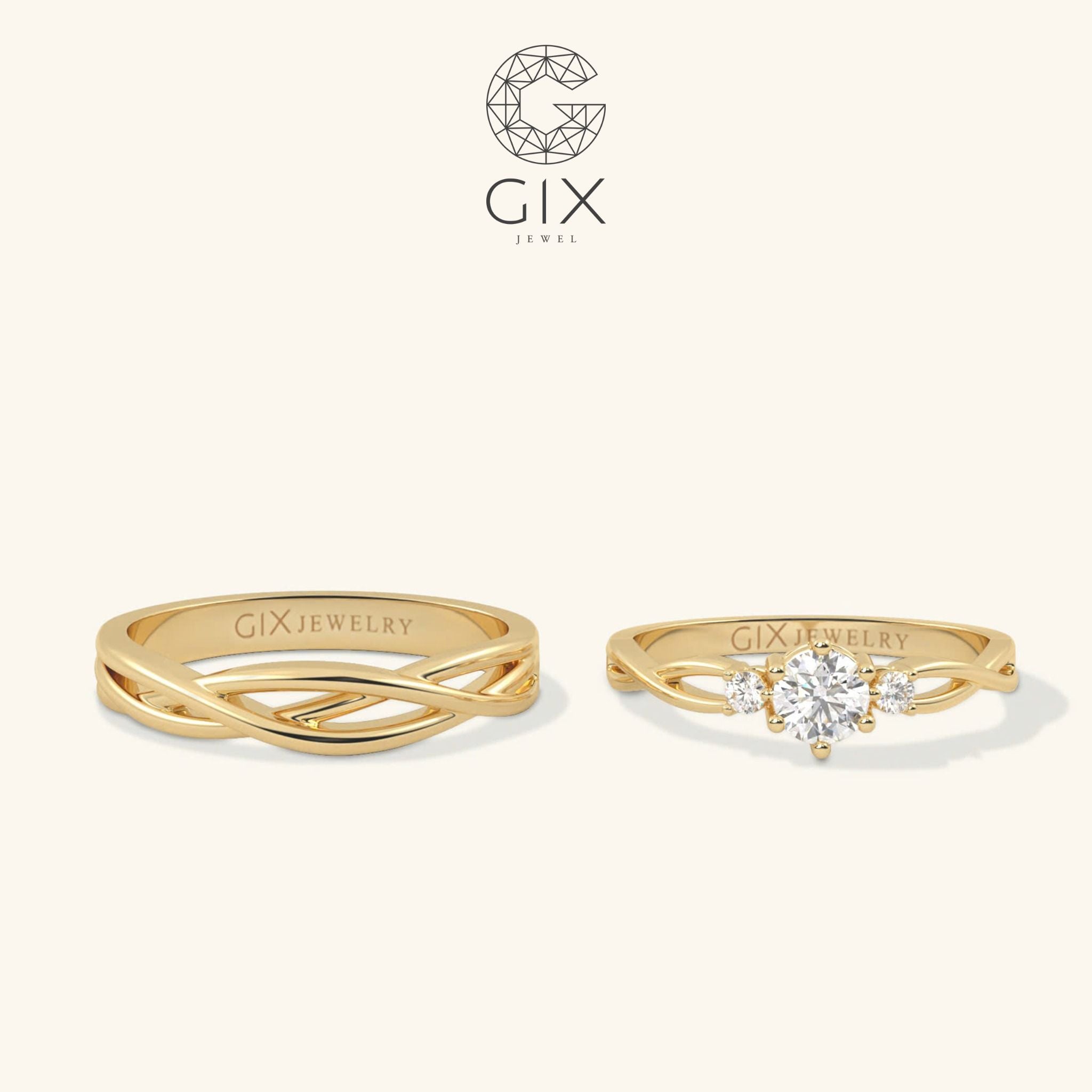  Nhẫn cưới bạch kim vàng ý đẹp kiểu độc đáo gắn kim cương Gix Jewelry 